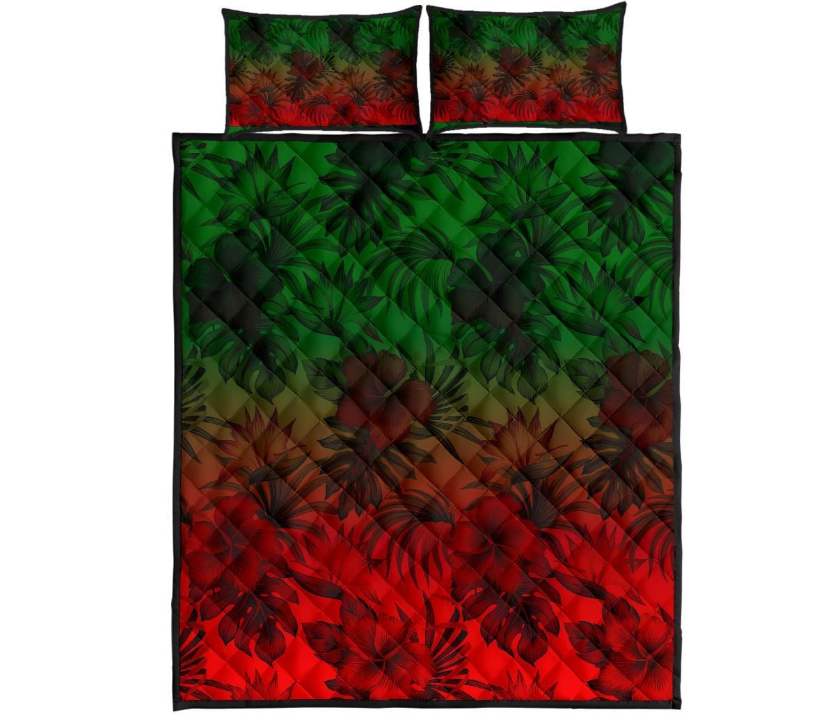 Polynesian Quilt Bed Set - Red Hibiscus Patterns