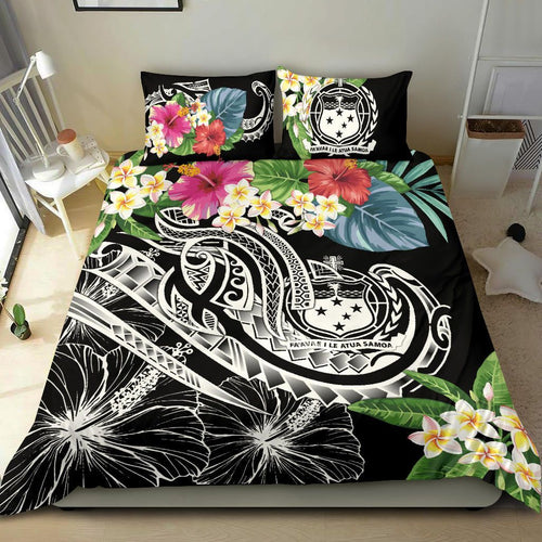 Polynesian Samoa Bedding Set - Summer Plumeria (Black)