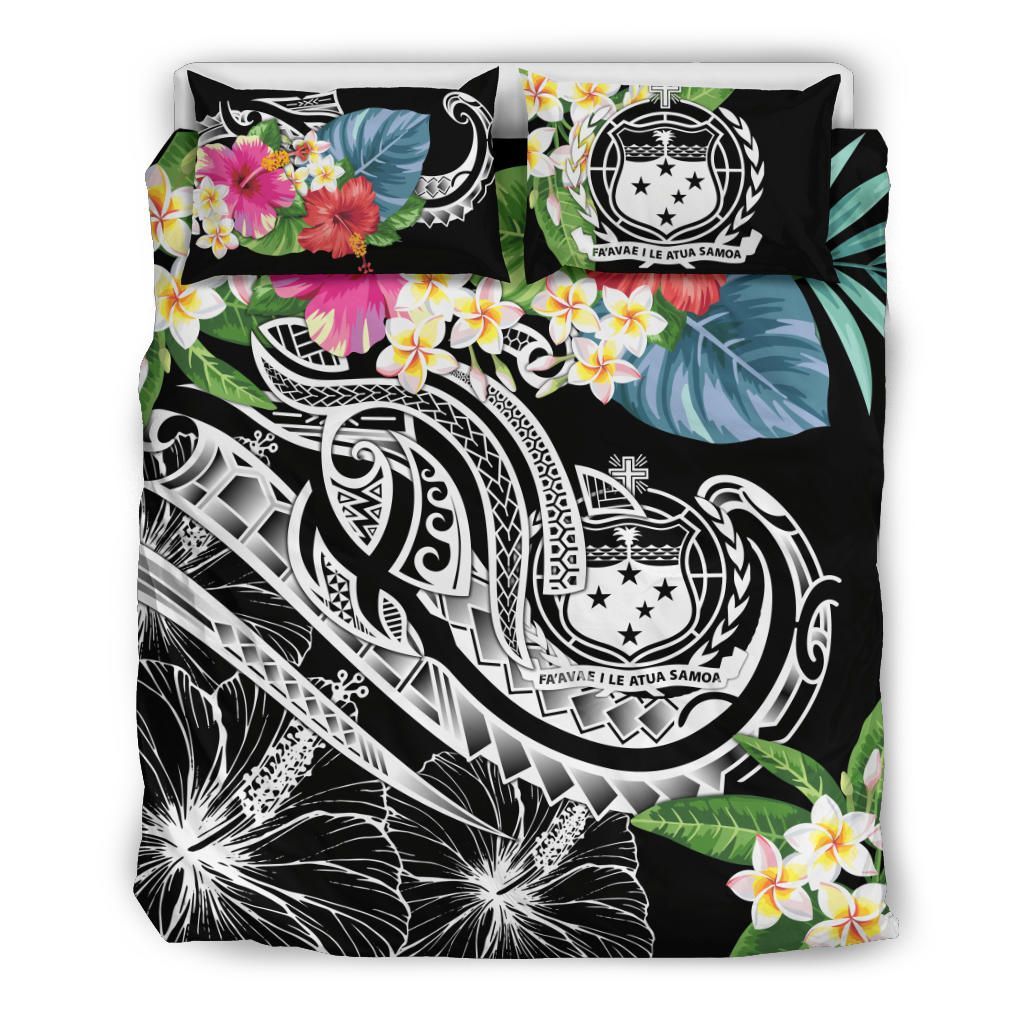 Polynesian Samoa Bedding Set - Summer Plumeria (Black)