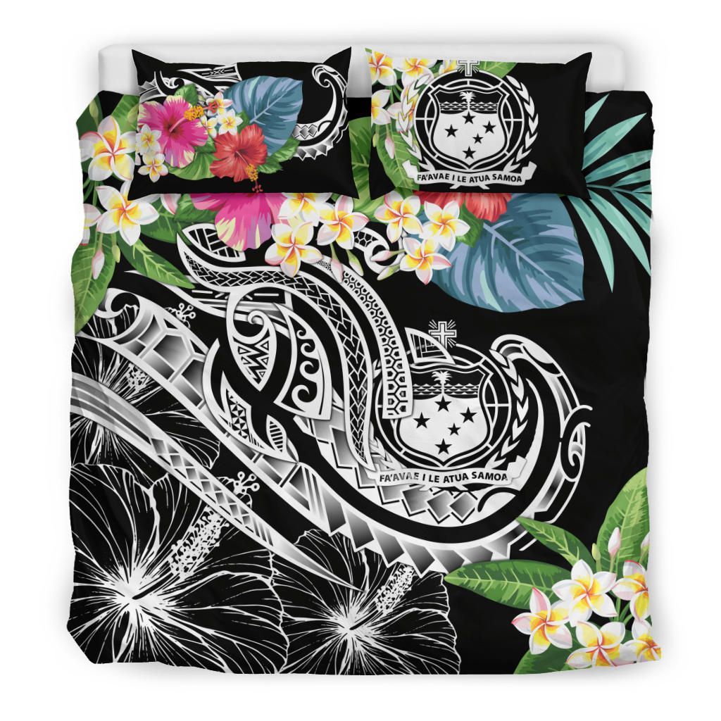 Polynesian Samoa Bedding Set - Summer Plumeria (Black)