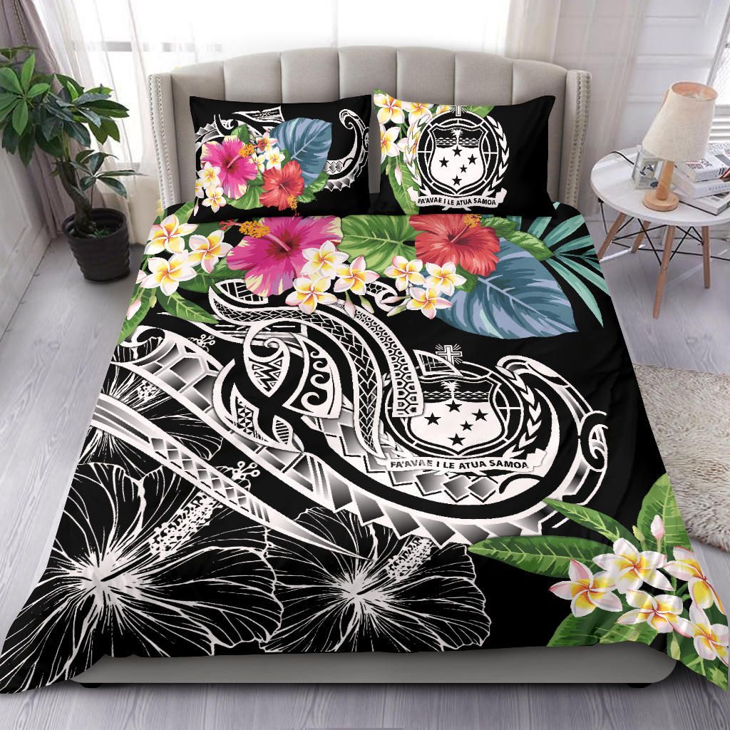 Polynesian Samoa Bedding Set - Summer Plumeria (Black)