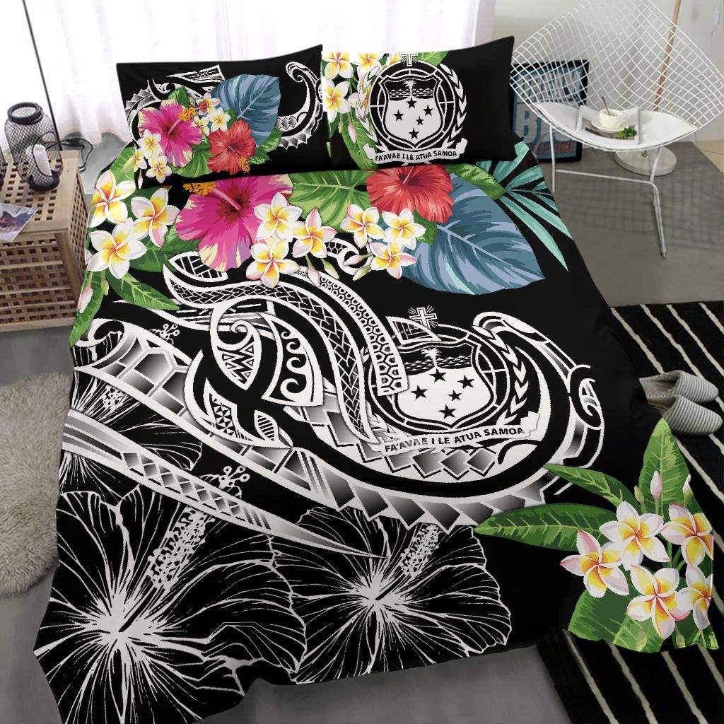 Polynesian Samoa Bedding Set - Summer Plumeria (Black)