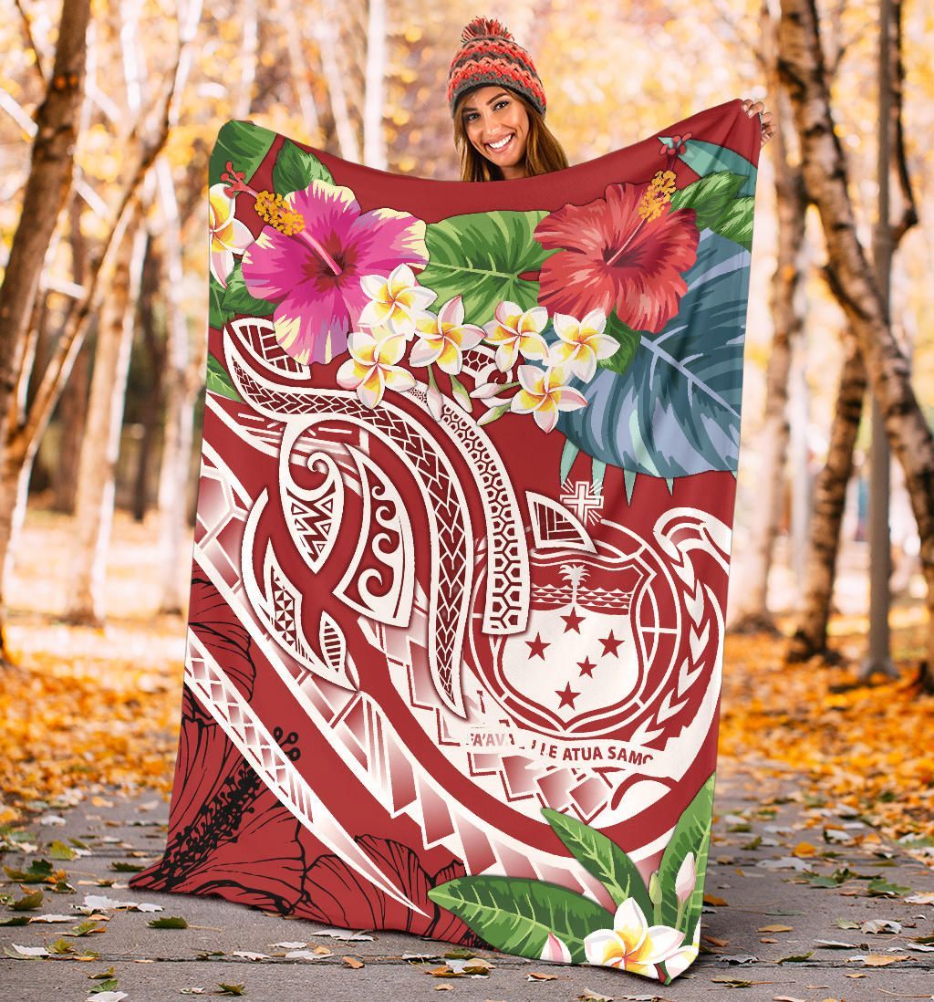 Polynesian Samoa Premium Blanket - Summer Plumeria (Red)
