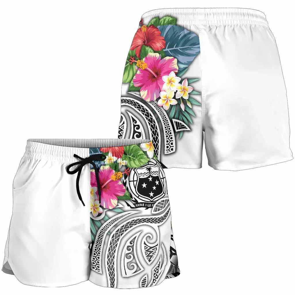 Polynesian Samoa Women Shorts - Summer Plumeria (White)