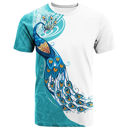 Polynesian T-Shirt - Tropical Peacock Pattern