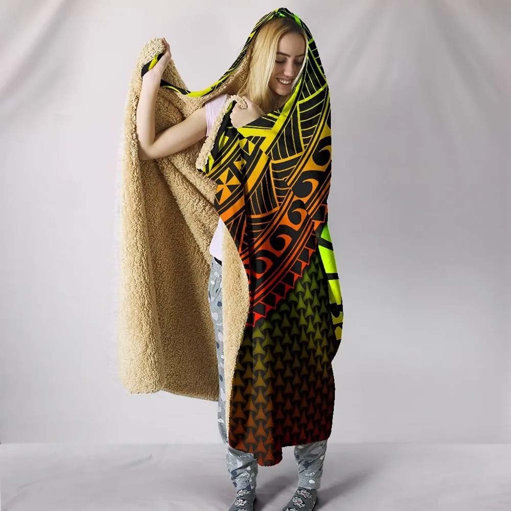 Polynesian Tahiti Hooded Blanket - Reggae Vintage Polynesian Patterns