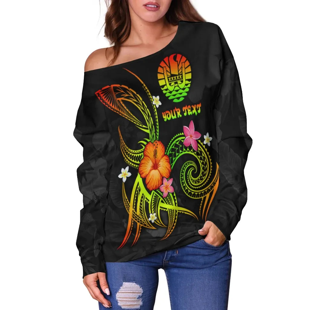 Polynesian Tahiti Personalised Women Off Shoulder Sweater - Legend of Tahiti (Reggae)