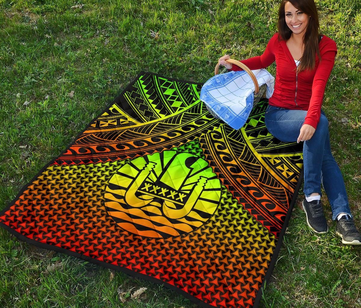 Polynesian Tahiti Premium Quilt - Reggae Vintage Polynesian Patterns