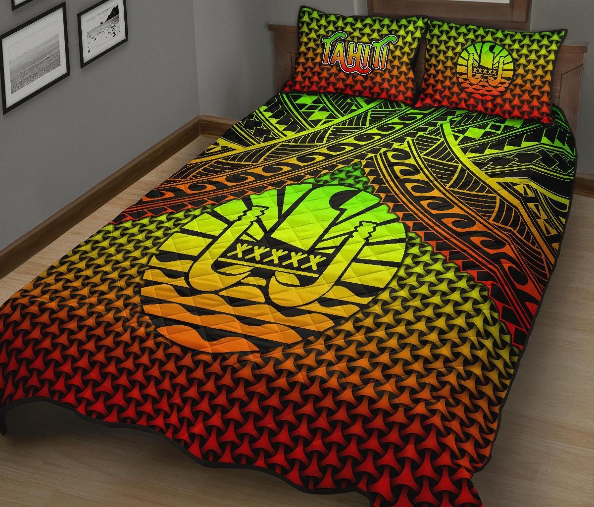 Polynesian Tahiti Quilt Bed Set - Reggae Vintage Polynesian Patterns