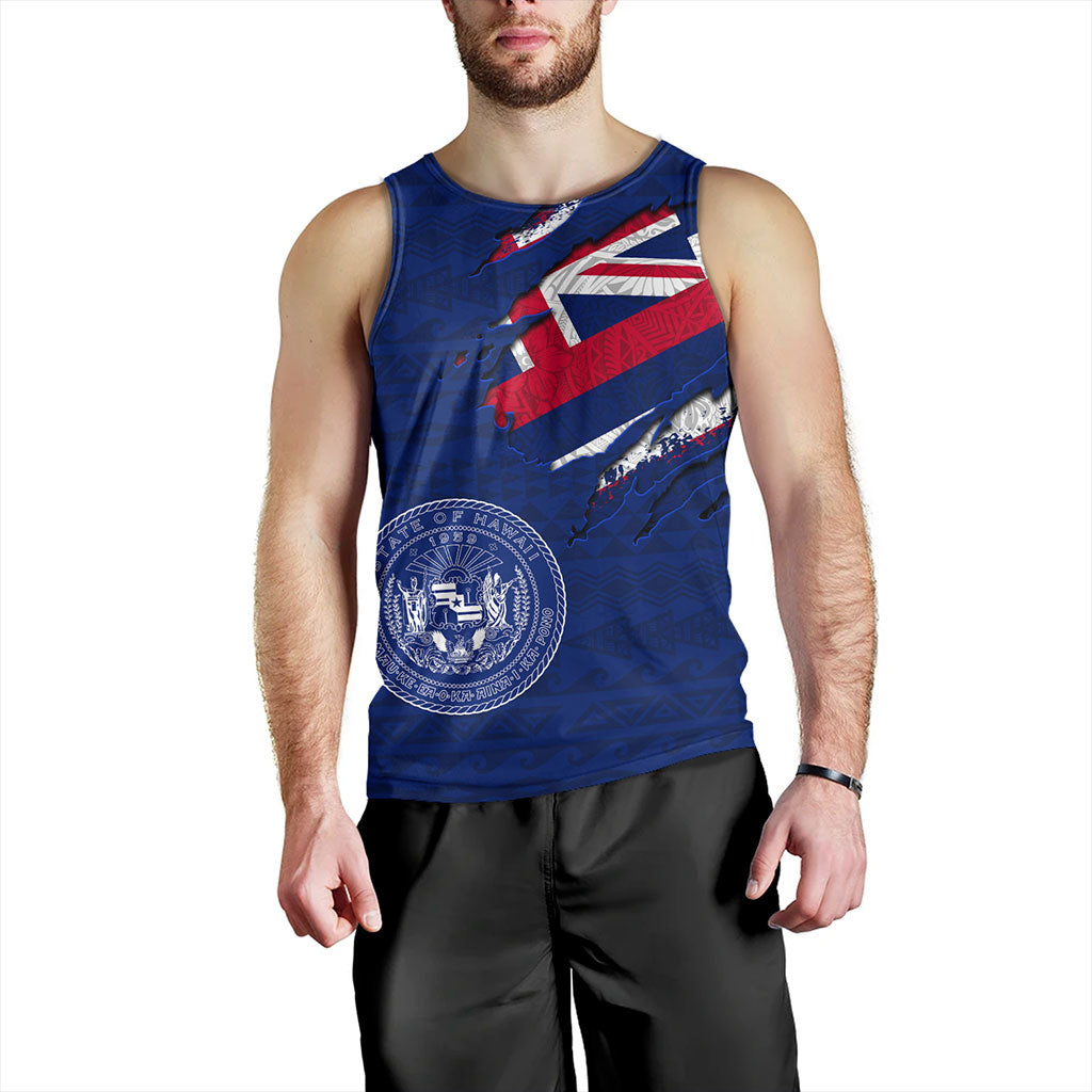 Hawaii Tank Top Polynesia Tribal Flag With Coat Of Arms Crack Style