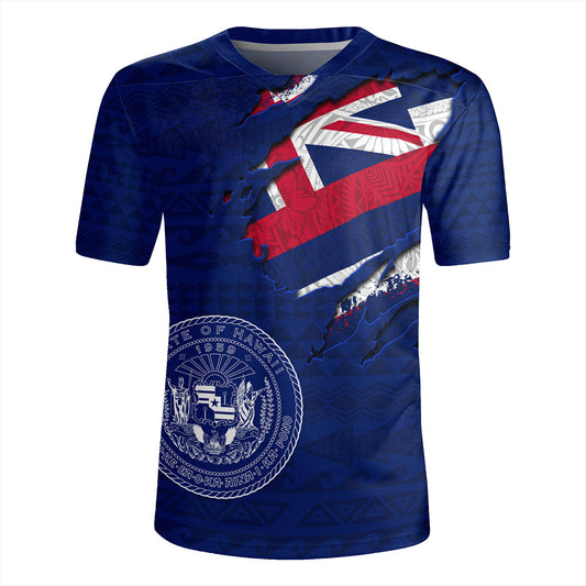 Hawaii Rugby Jersey Polynesia Tribal Flag With Coat Of Arms Crack Style