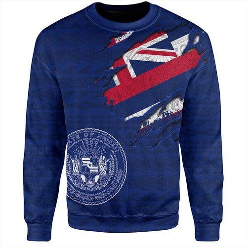 Hawaii Sweatshirt Polynesia Tribal Flag With Coat Of Arms Crack Style