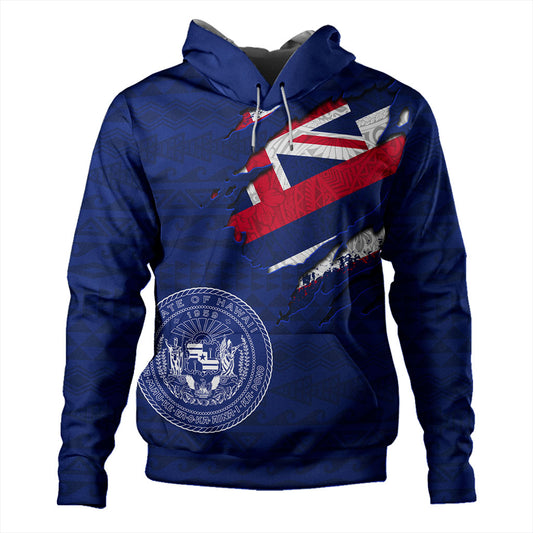 Hawaii Hoodie Polynesia Tribal Flag With Coat Of Arms Crack Style
