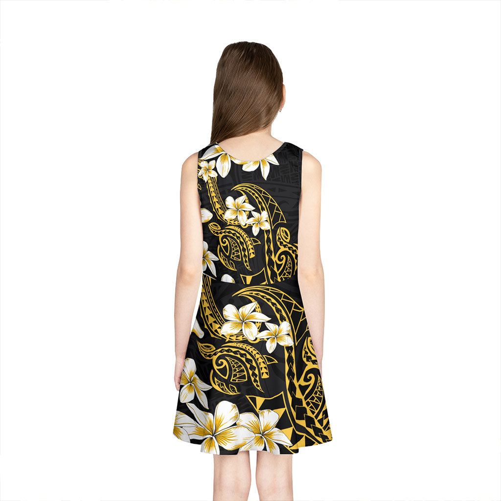 Hawaii Girls Sleeveless Sundress Polynesian Tribal Tattoo Plumeria Flower