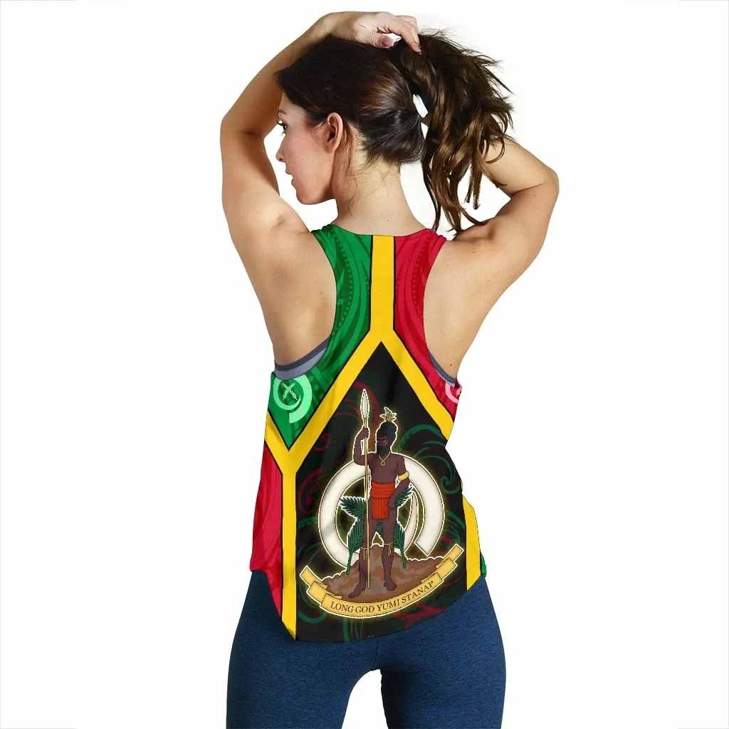 Polynesian Vanuatu Custom Personalised Women Racerback Tank - Vanuatu Flag and Coat Of Arms