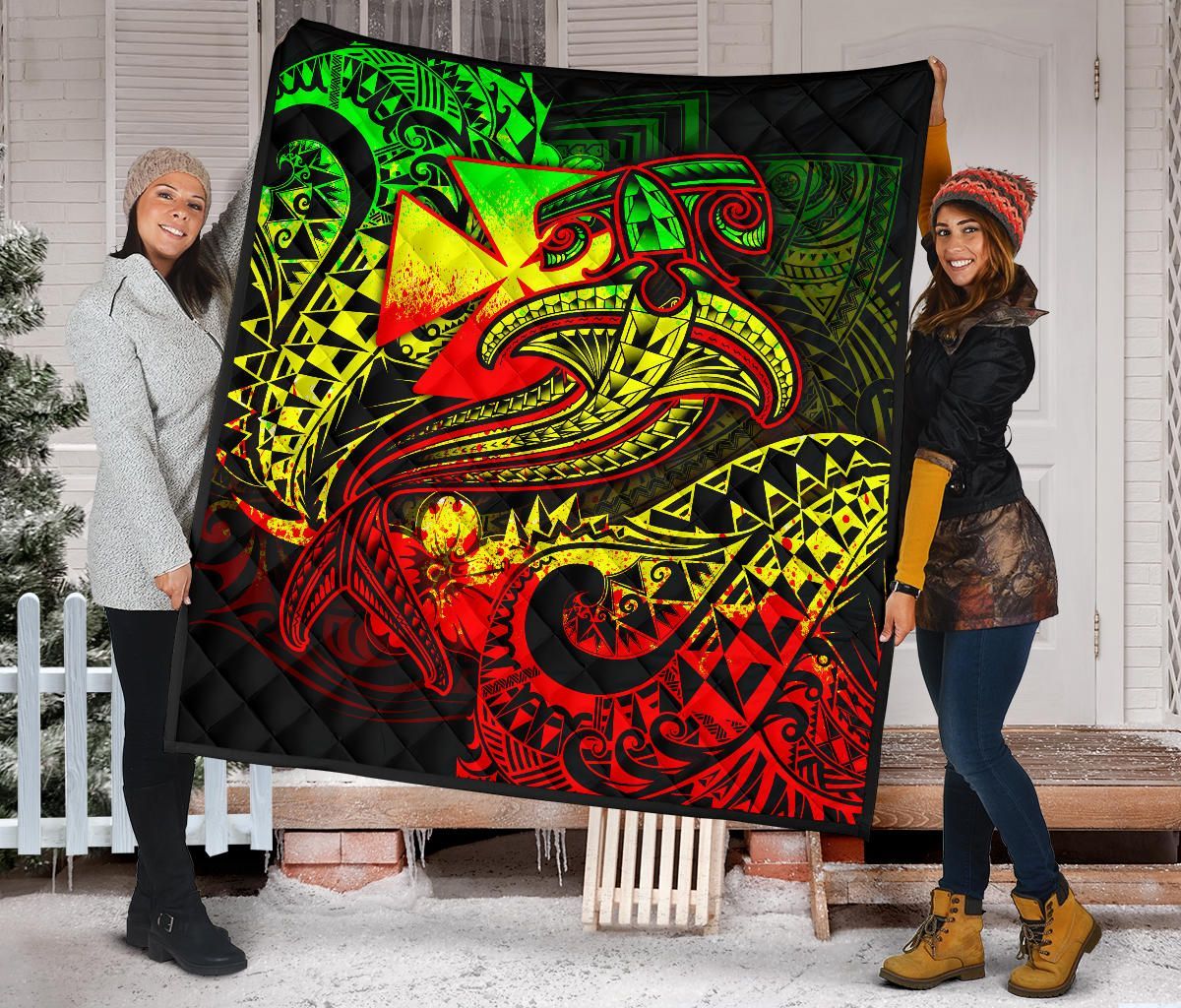 Polynesian Wallis and Futuna Premium Quilt - Reggae Shark Polynesian Tattoo