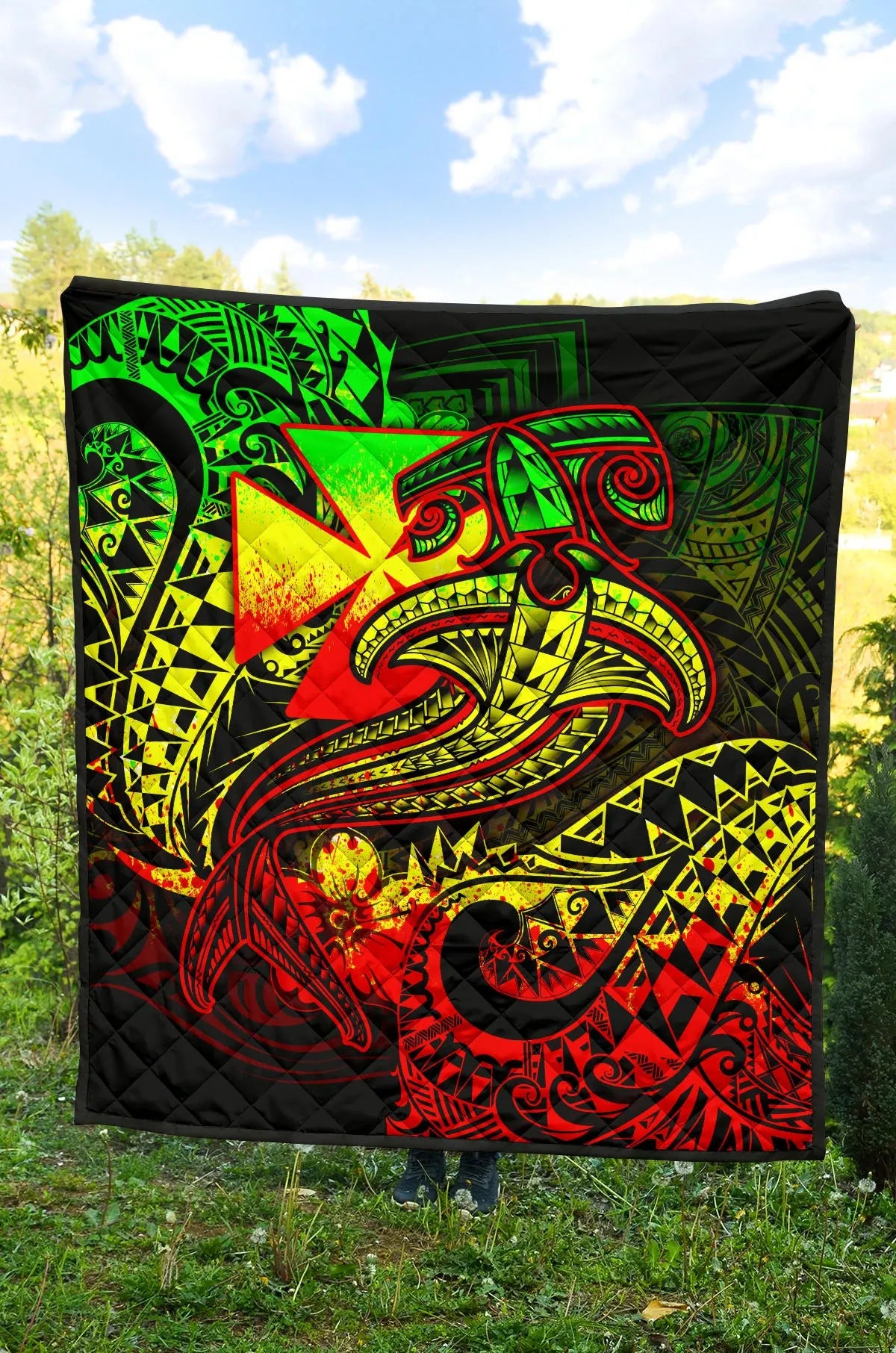 Polynesian Wallis and Futuna Premium Quilt - Reggae Shark Polynesian Tattoo