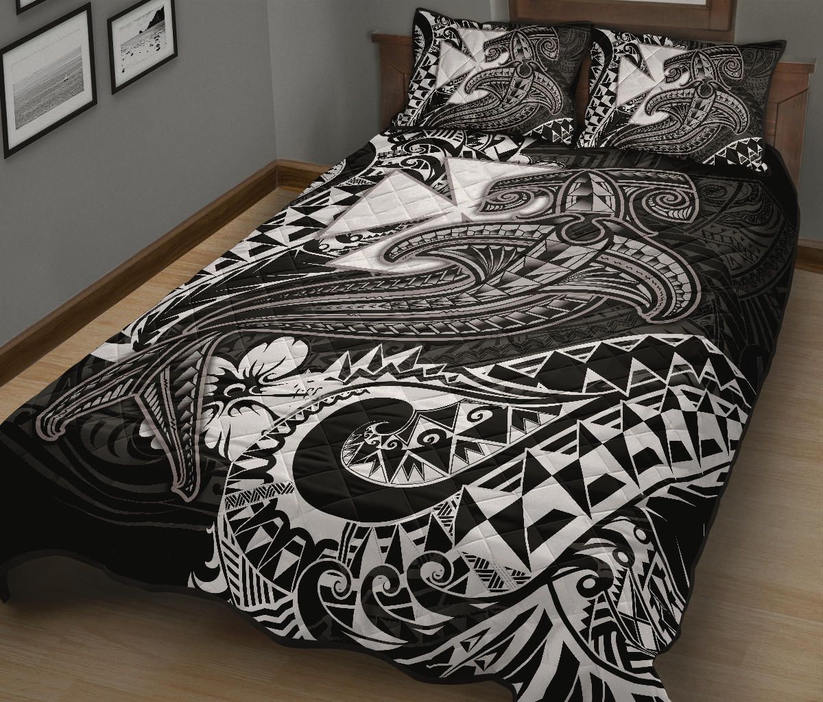 Polynesian Wallis and Futuna Quilt Bed Set - White Shark Polynesian Tattoo
