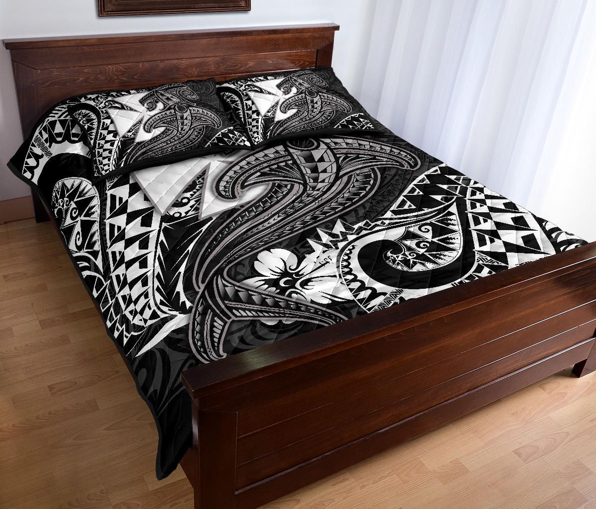 Polynesian Wallis and Futuna Quilt Bed Set - White Shark Polynesian Tattoo