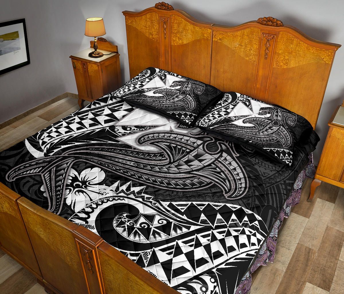 Polynesian Wallis and Futuna Quilt Bed Set - White Shark Polynesian Tattoo