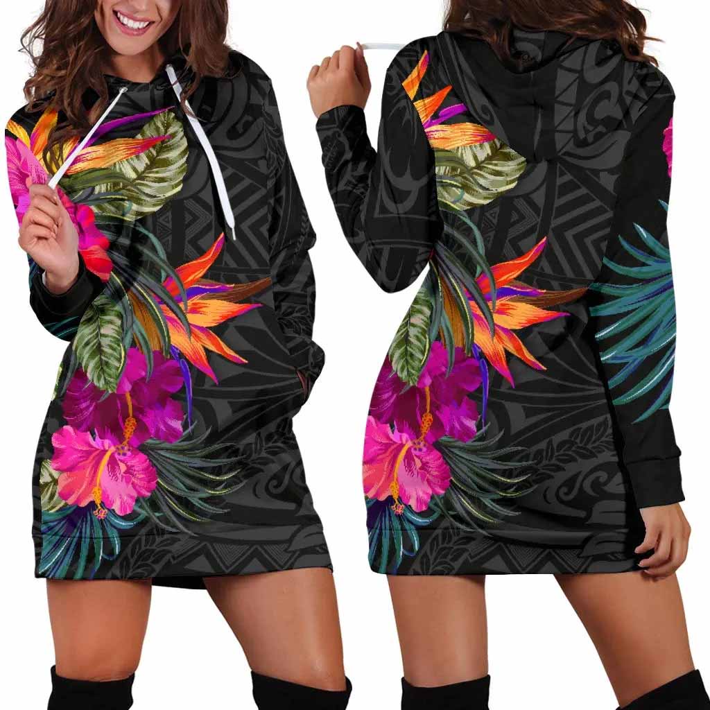 Polynesian Female Hoodie Dress - Hibiscus Pattern