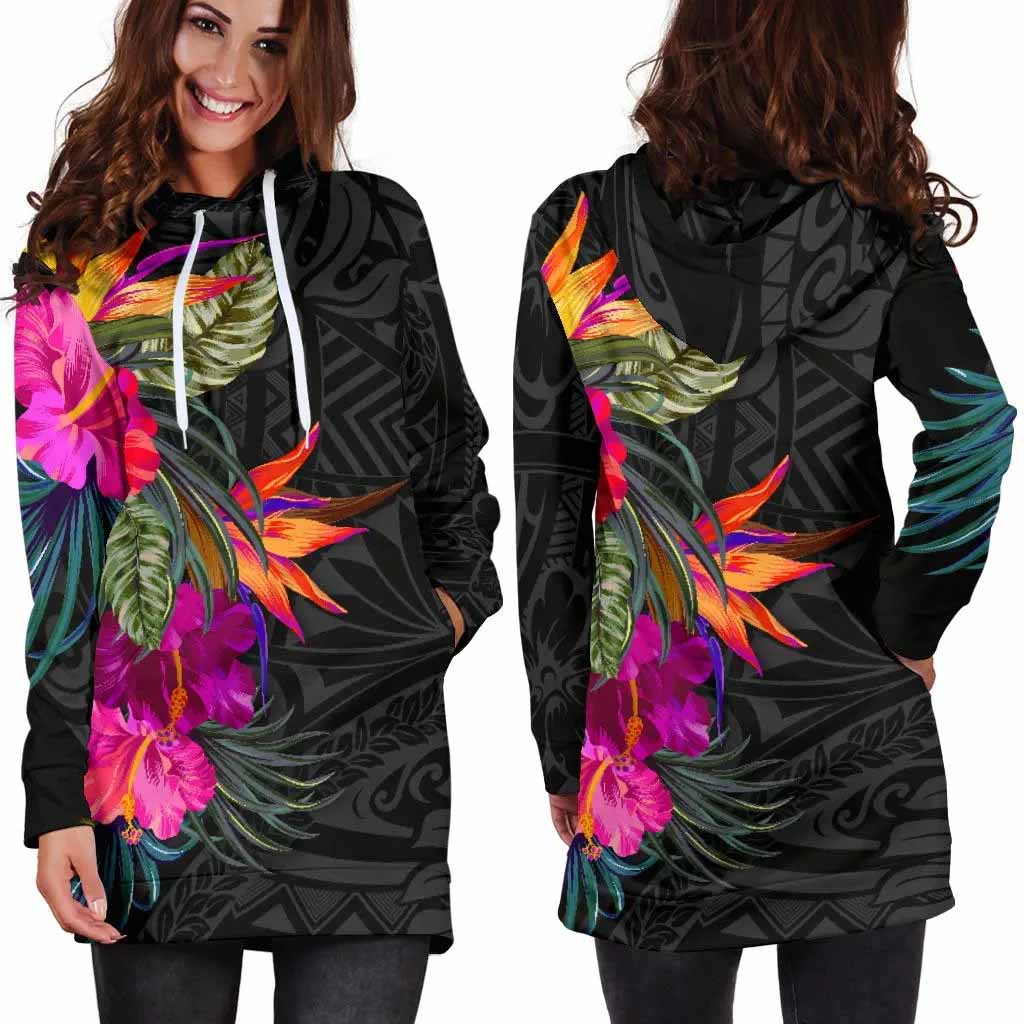 Polynesian Female Hoodie Dress - Hibiscus Pattern