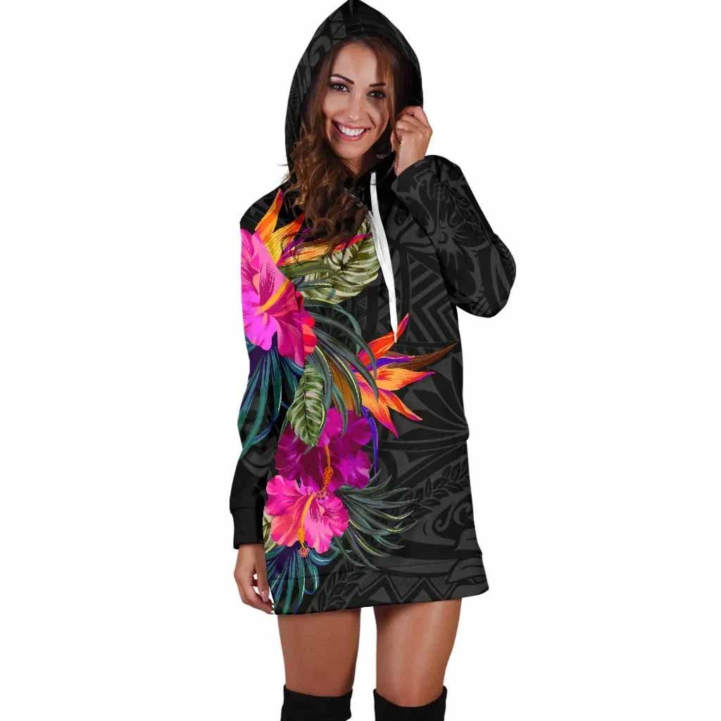 Polynesian Female Hoodie Dress - Hibiscus Pattern