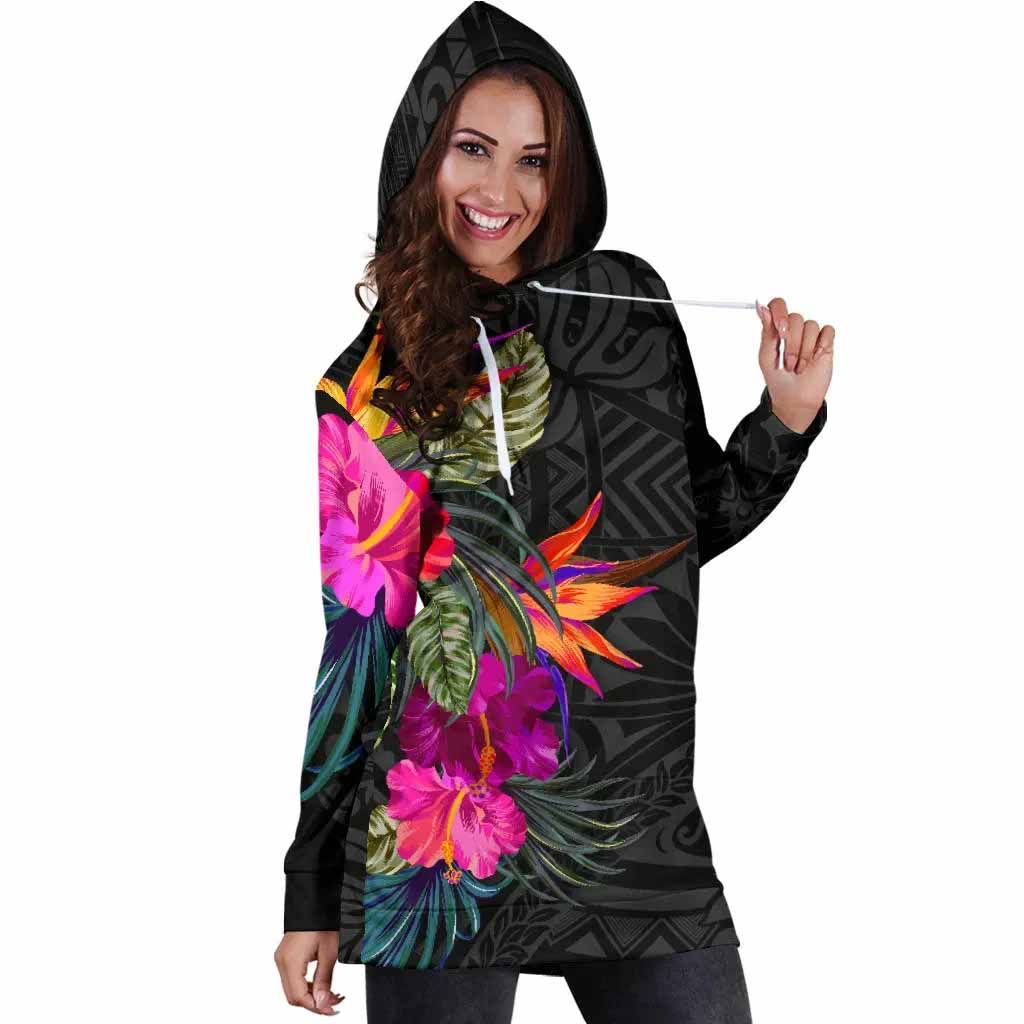 Polynesian Female Hoodie Dress - Hibiscus Pattern