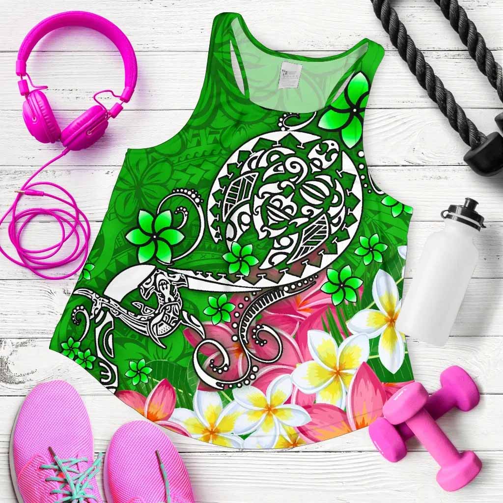 Polynesian Women Racerback Tank - Turtle Plumeria Green Color