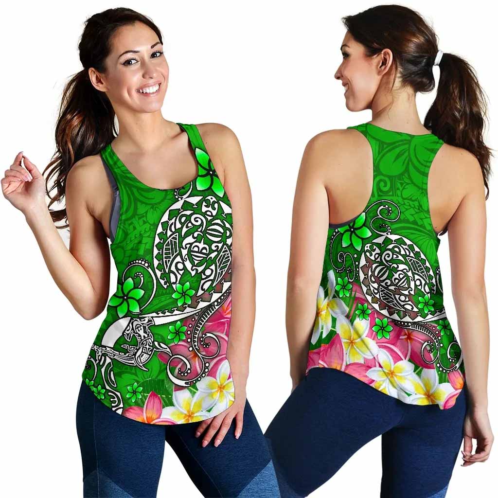Polynesian Women Racerback Tank - Turtle Plumeria Green Color