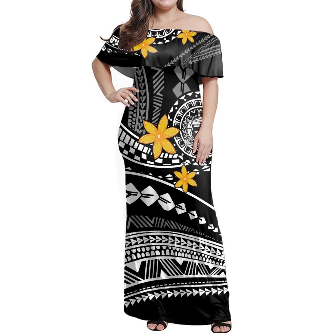 Samoa Woman Off Shoulder Long Dress Tribal Plumeria