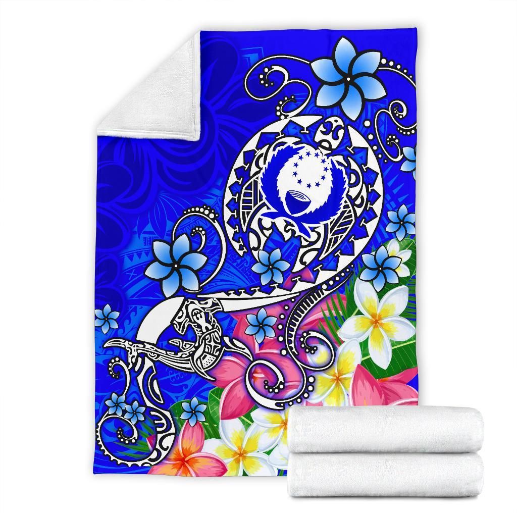 Pohnpei Premium Blanket - Turtle Plumeria (Blue)