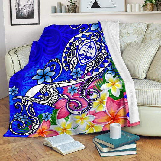 Guam Premium Blanket - Turtle Plumeria (Blue)