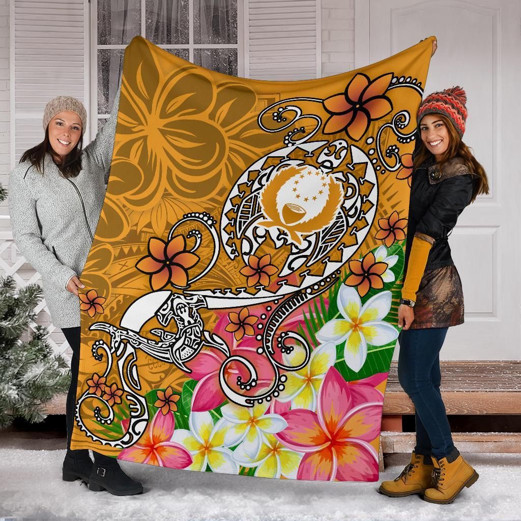 Pohnpei Premium Blanket - Turtle Plumeria (Gold)