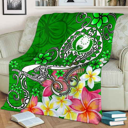 Pohnpei Premium Blanket - Turtle Plumeria (Green)