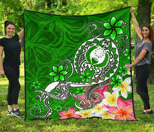 Pohnpei Premium Quilt - Turtle Plumeria (Green)