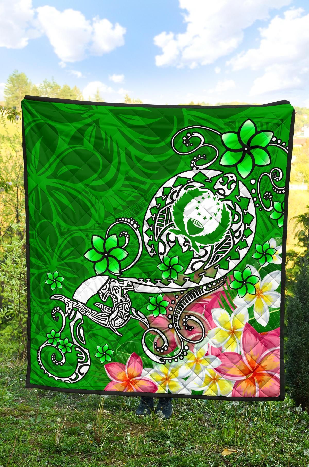 Pohnpei Premium Quilt - Turtle Plumeria (Green)