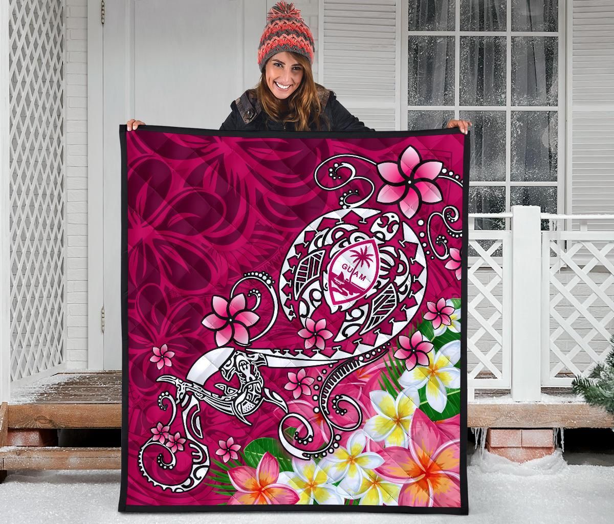 Guam Premium Quilt - Turtle Plumeria (Pink)