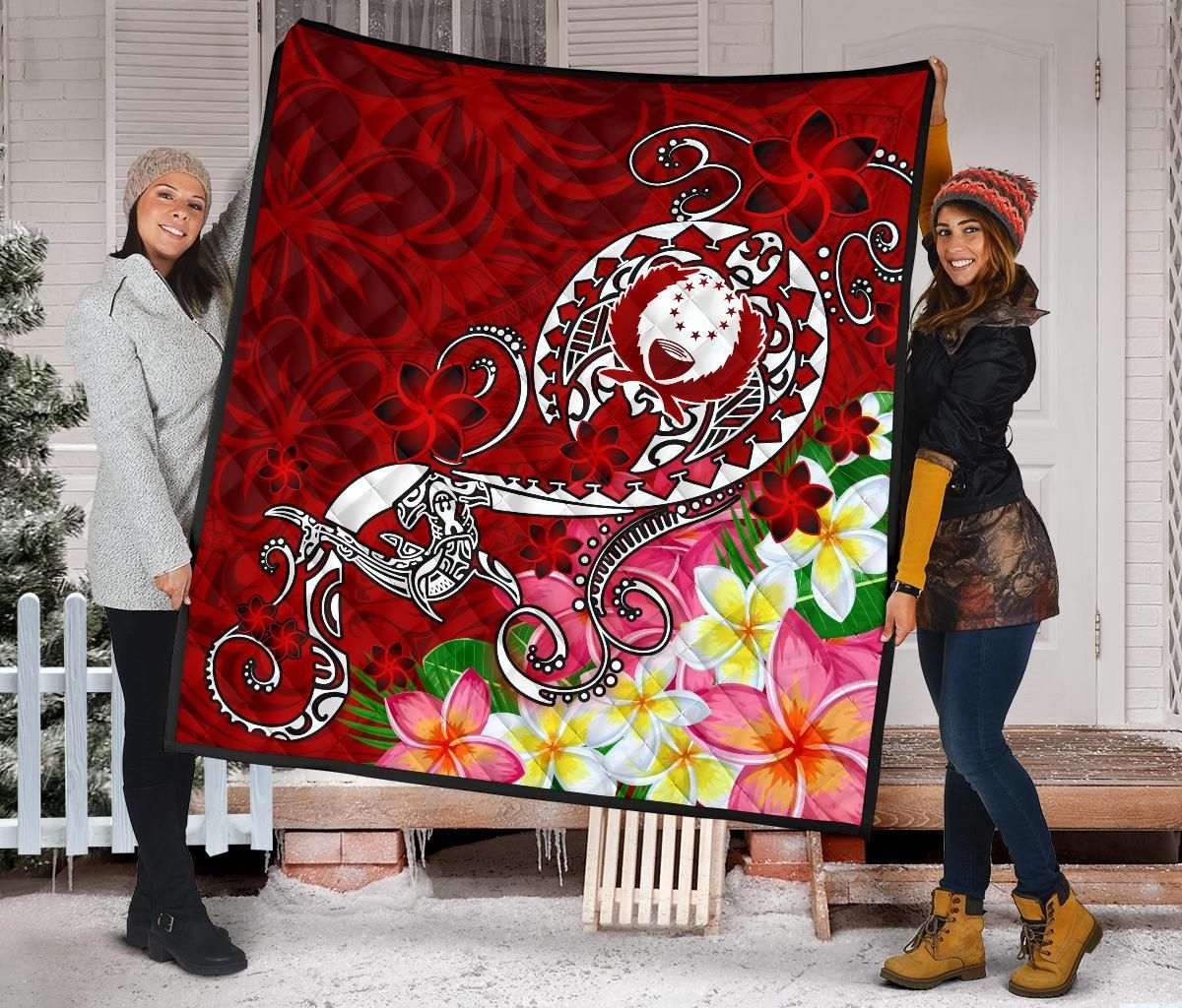 Pohnpei Premium Quilt - Turtle Plumeria (Red)