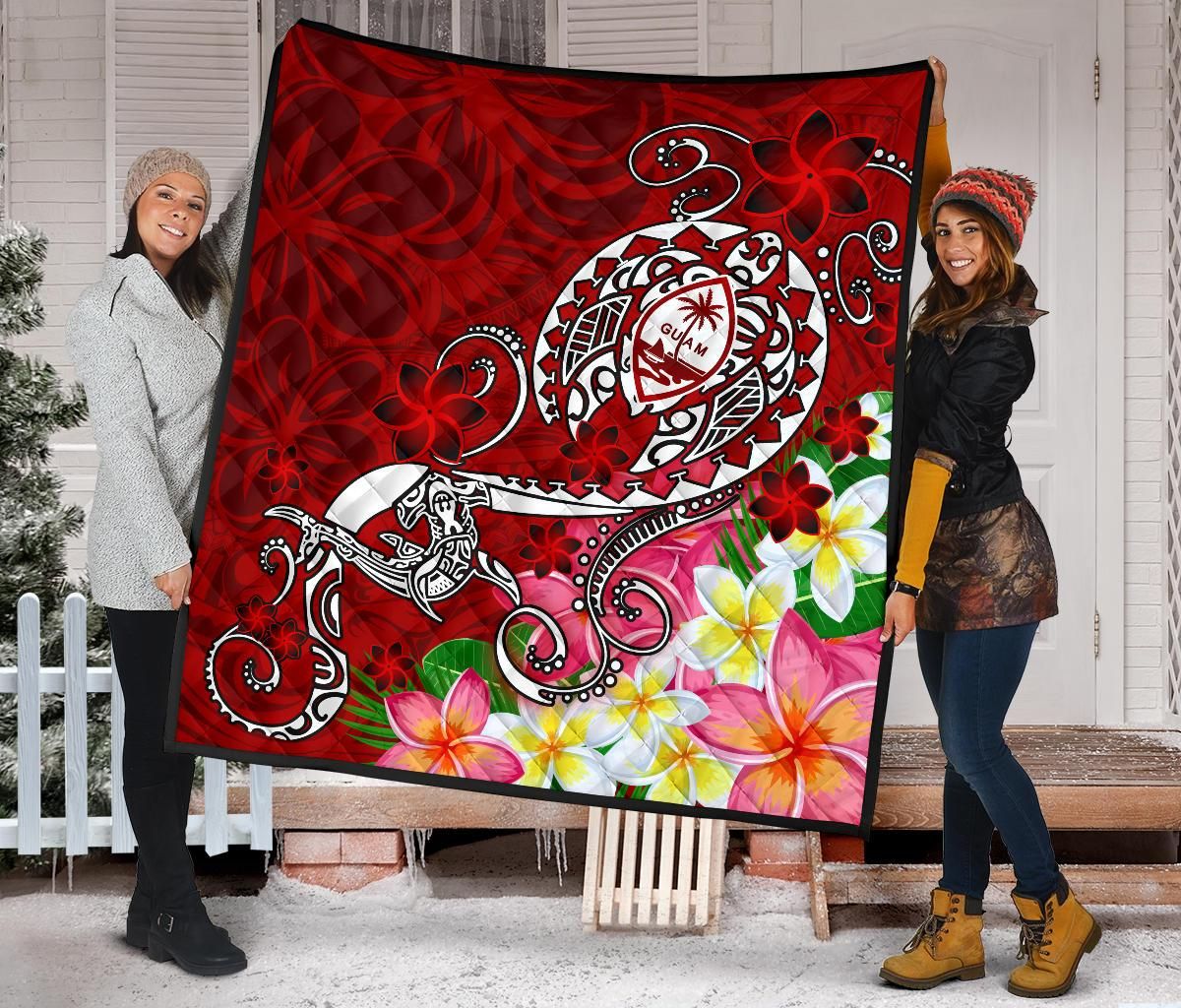 Guam Premium Quilt - Turtle Plumeria (Red)