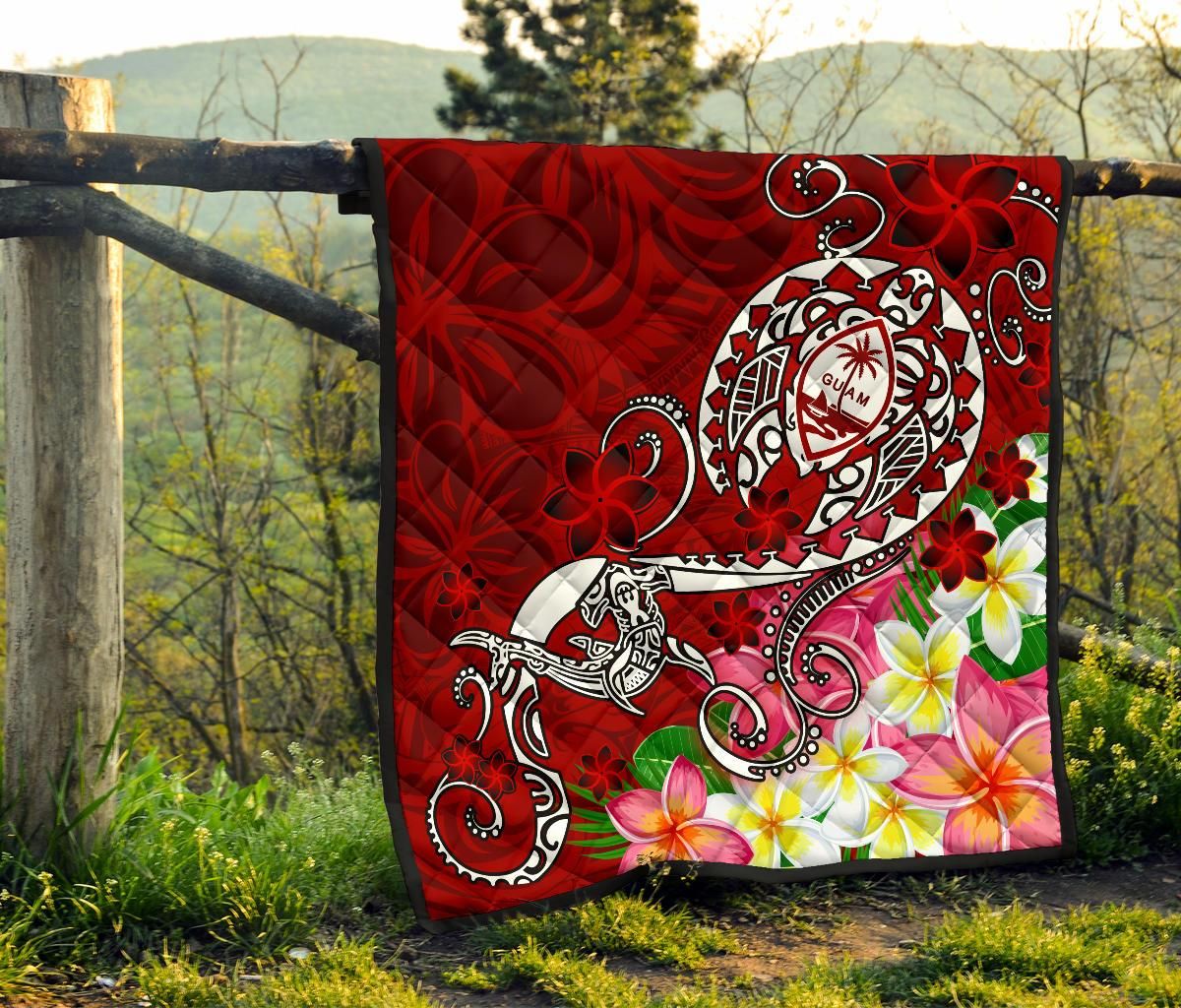 Guam Premium Quilt - Turtle Plumeria (Red)
