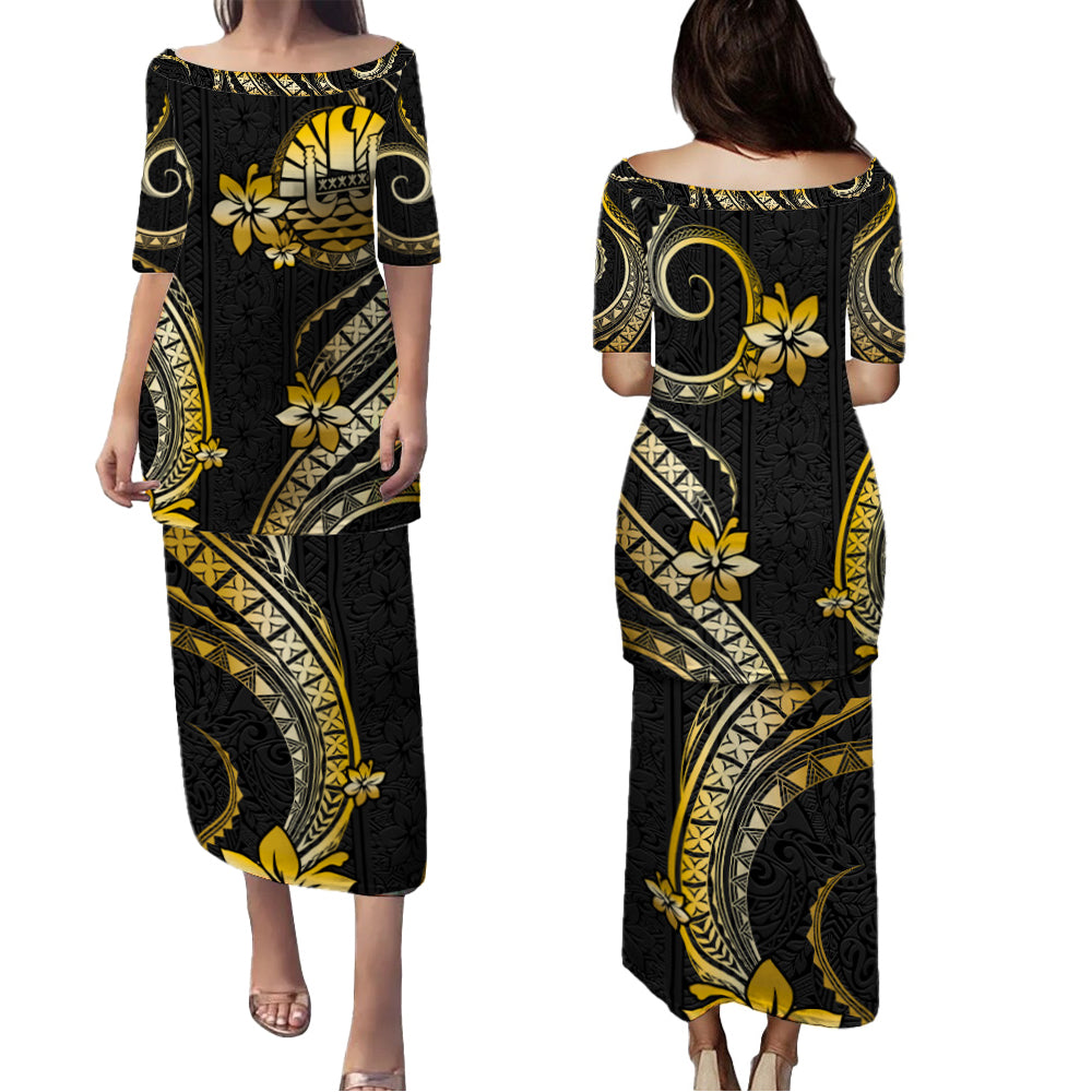 Tahiti Combo Puletasi And Shirt Golden Polynesian Pattern