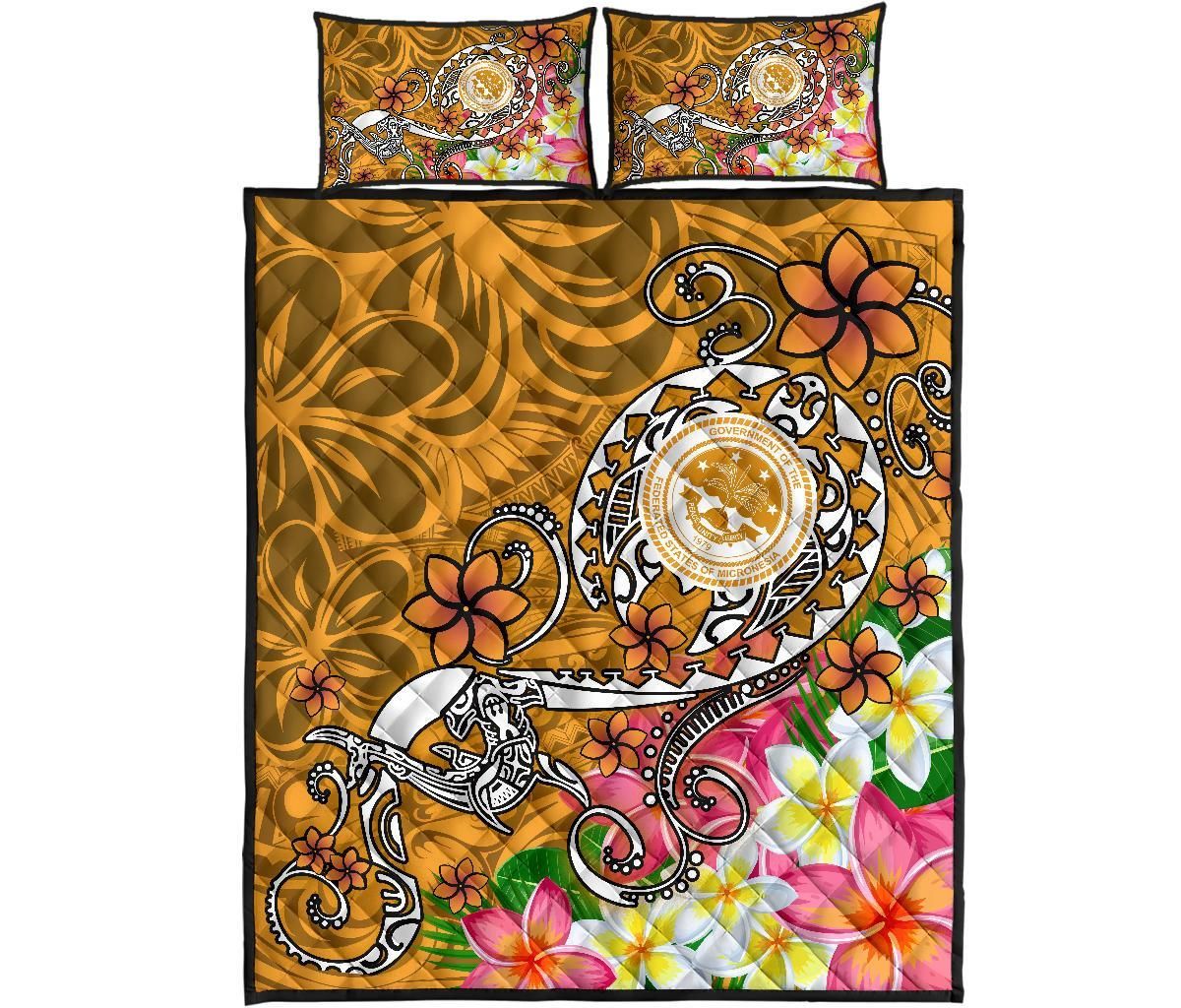 FSM Quilt Bed Set - Turtle Plumeria (Gold)