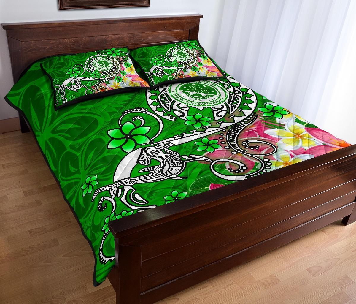 FSM Quilt Bed Set - Turtle Plumeria (Green)