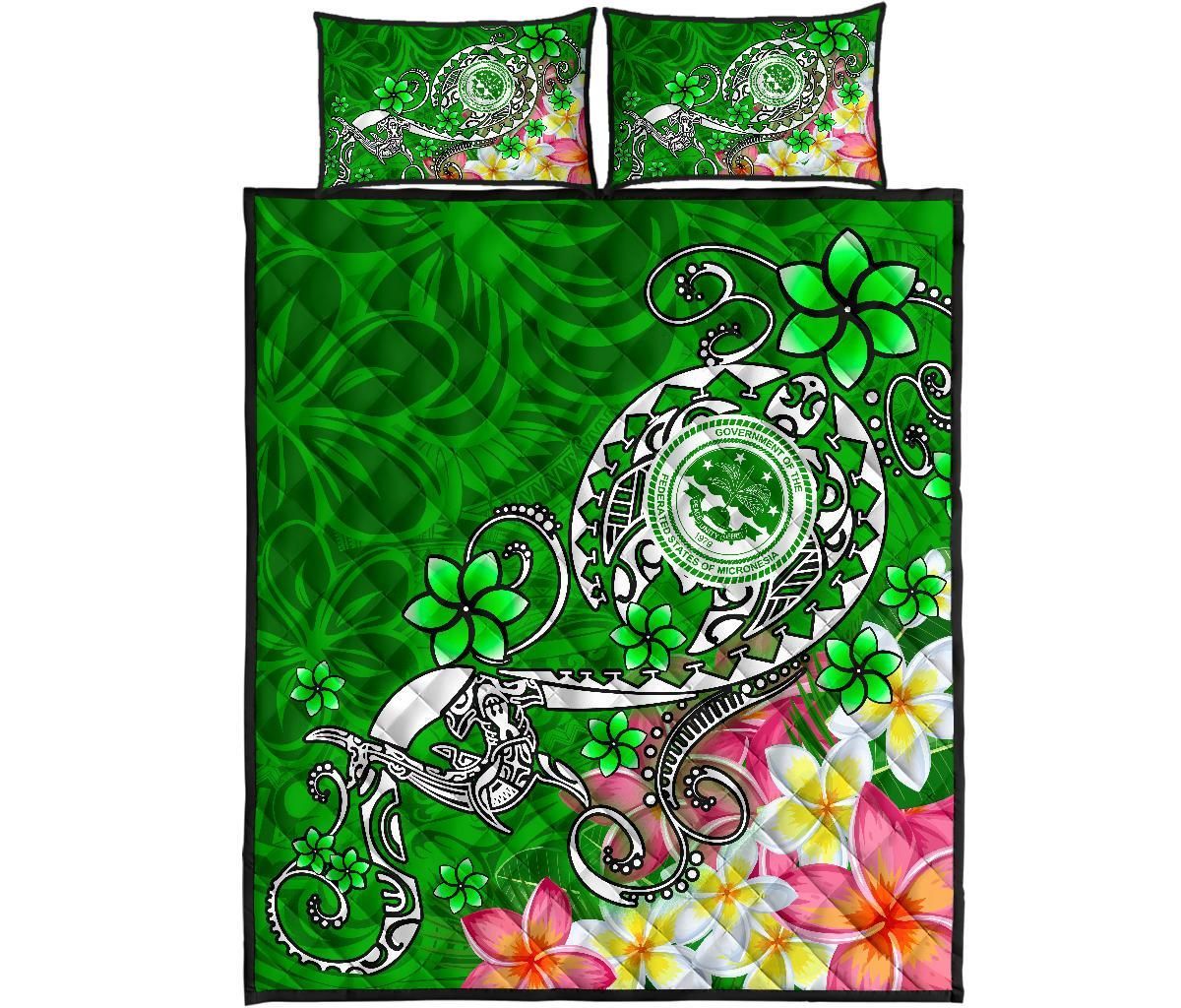FSM Quilt Bed Set - Turtle Plumeria (Green)