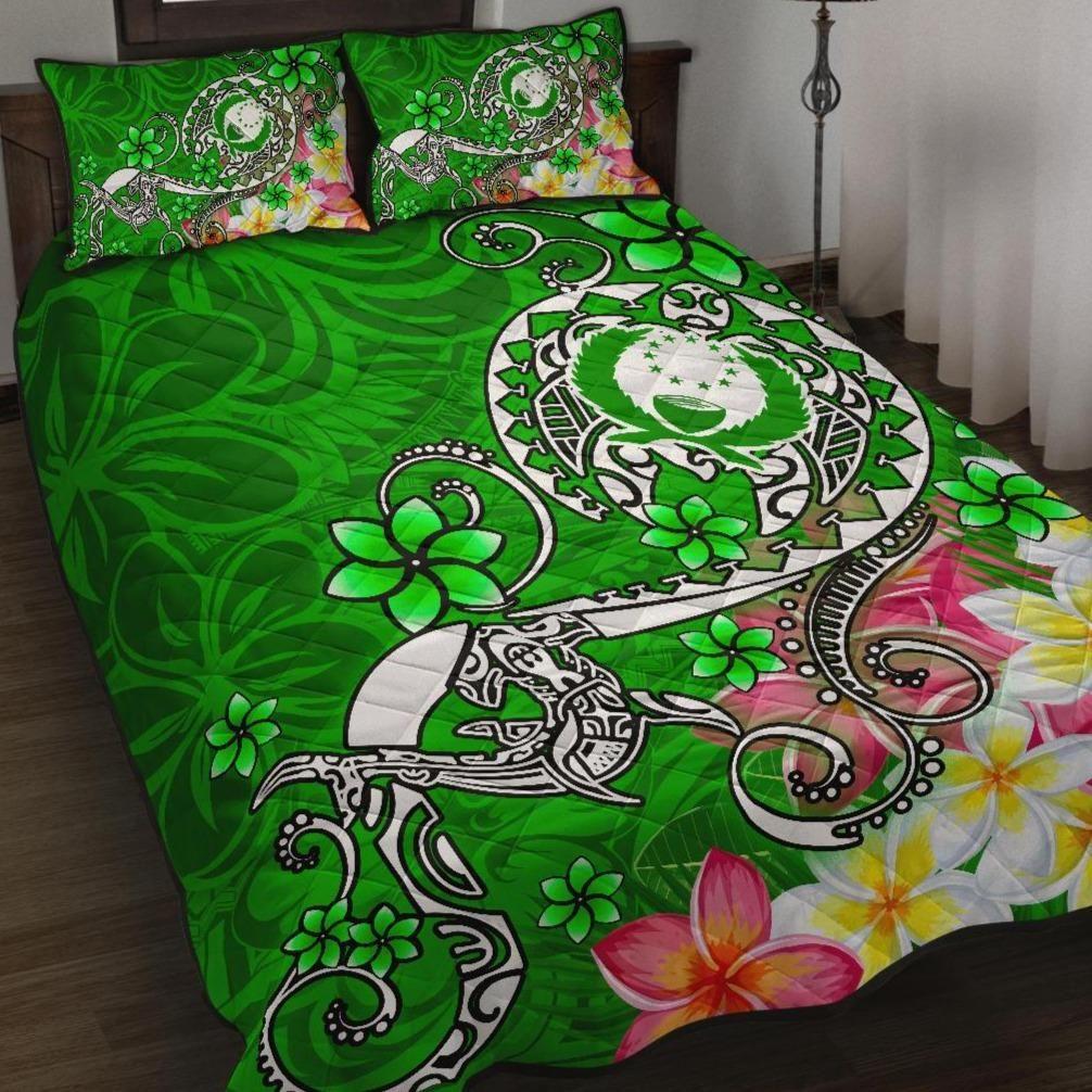 Pohnpei Quilt Bed Set - Turtle Plumeria (Green)
