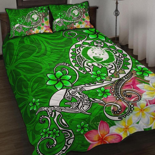 Pohnpei Quilt Bed Set - Turtle Plumeria (Green)