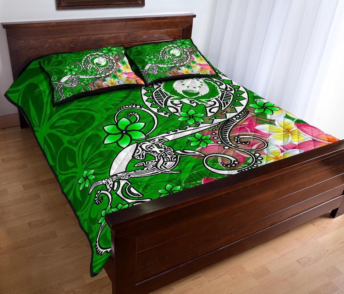 Pohnpei Quilt Bed Set - Turtle Plumeria (Green)