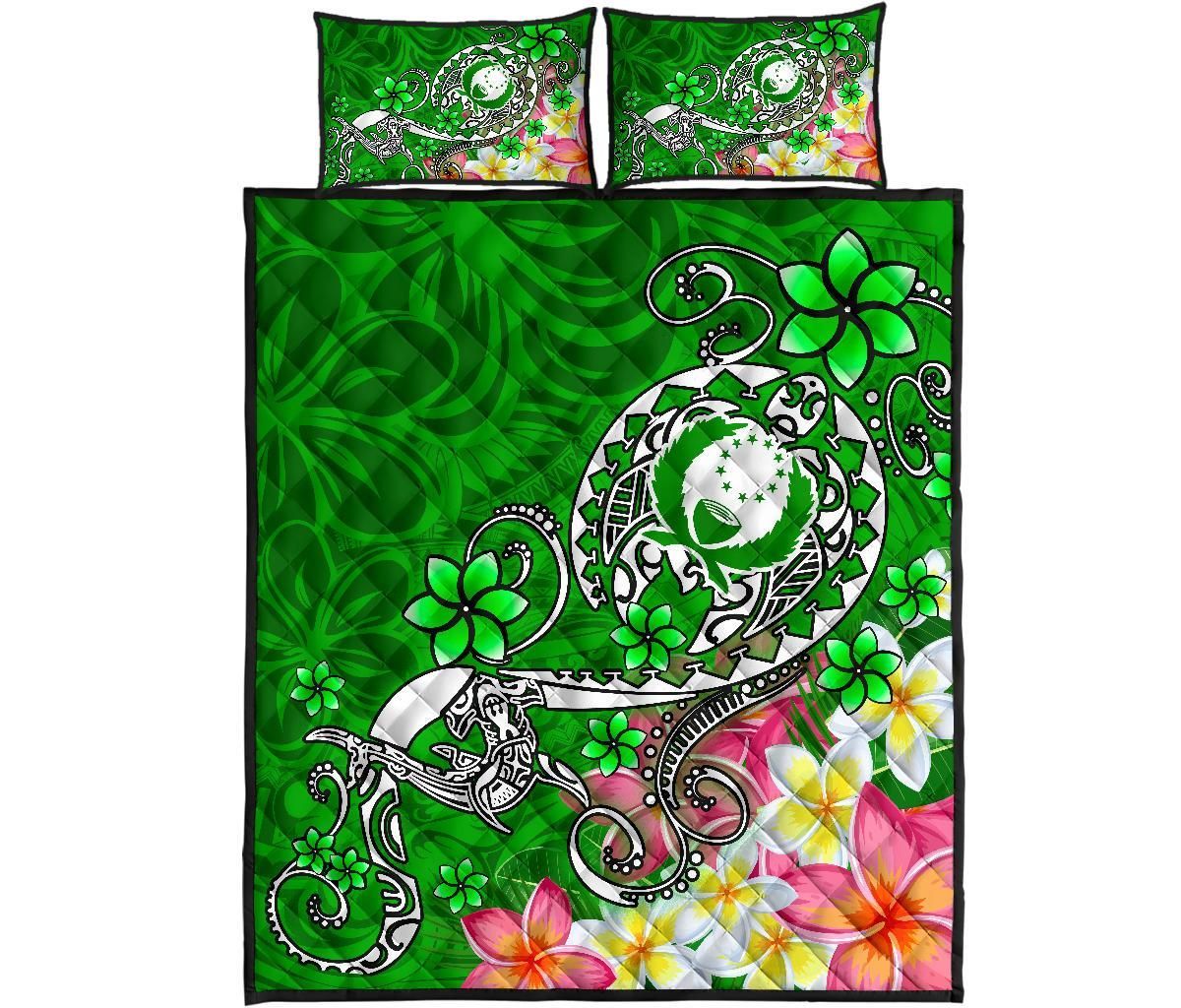 Pohnpei Quilt Bed Set - Turtle Plumeria (Green)