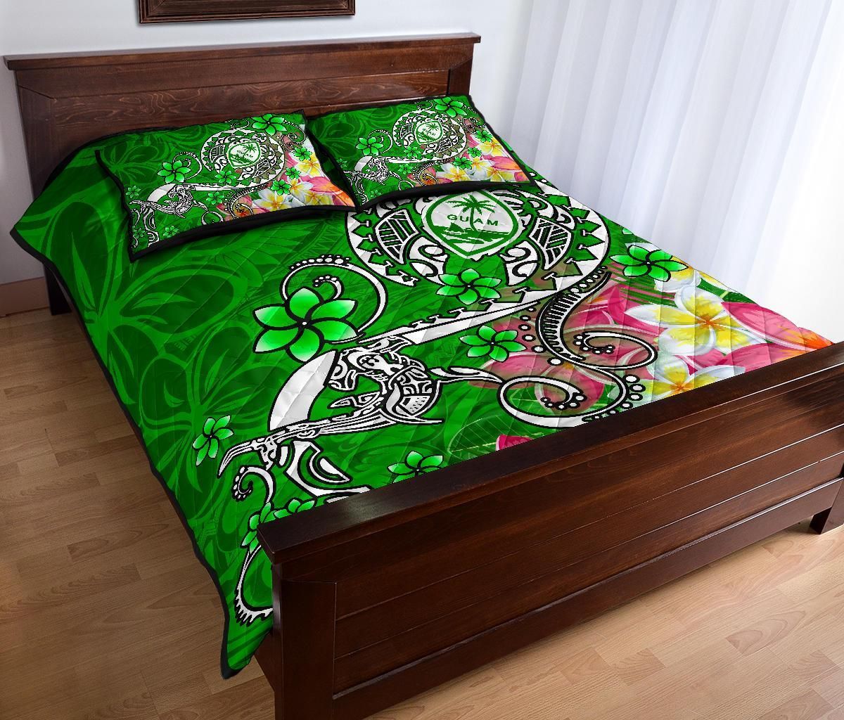 Guam Quilt Bed Set - Turtle Plumeria (Green)
